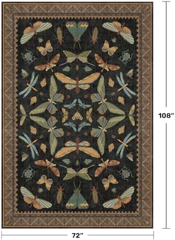 Hazo Haus Living Room Rug Black Boho 6x9 - Dining Room Rugs for Under Table, Bedroom, Insect Bug Eclectic Home Décor