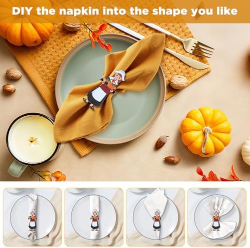 Thanksgiving Napkin Rings Set of 12,Pilgrim Napkin Holder Thanksgiving Metal Napkin Ring for Table Decor Dinnerware Sets Wedding Holiday