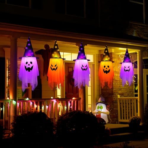 Halloween Decorations Outdoor,2 Pcs Large Lighted Glowing Ghost Witch Hats