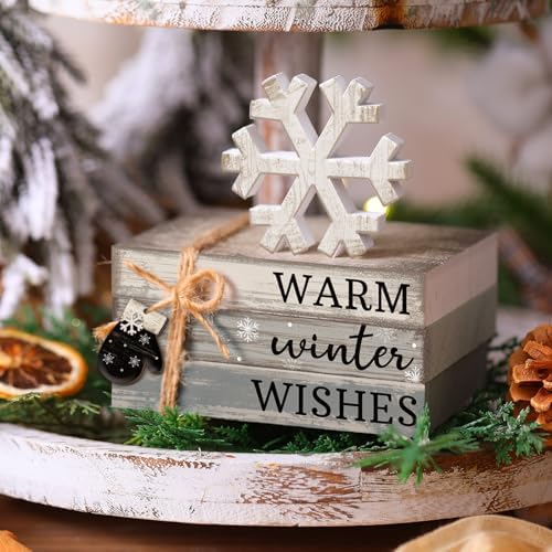 4 Pcs Winter Table Decorations Snowflake Tiered Tray Decor
