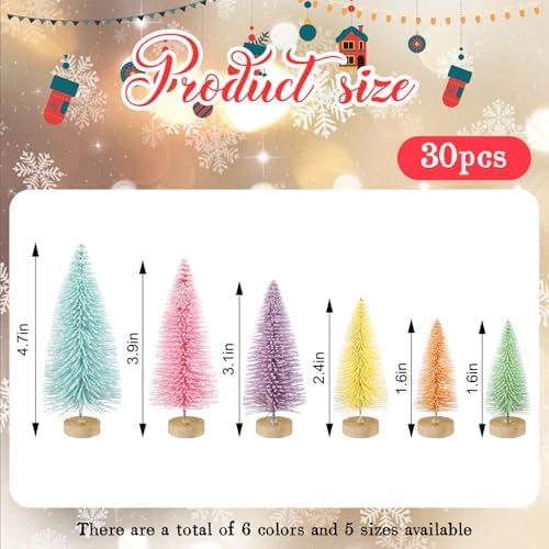 Soulchen 30 Pcs Pastel Mini Christmas Trees, Bottle Brush Village Decor
