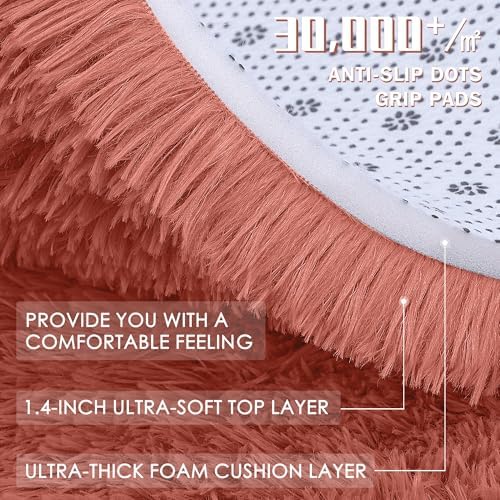 OLANLY Rust Red Round Rugs for Bedroom - Machine Washable, 7 ft Circle Area Rugs for Living Room, Soft and Fluffy