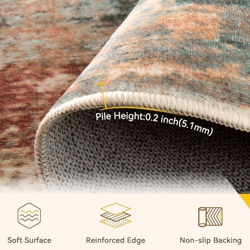 RELEANY Washable Runner 2'6"x14' Abstract Area Rug for Hallway Rustic Brown