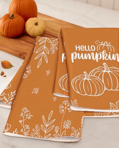 Miss Adola Fall Microfiber Kitchen Towels Set of 2, Orange Floral