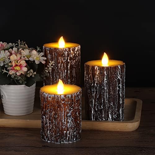 Vinkor Flameless Candles Battery Operated Candles Real Wax Pillar LED Candles with 10-Key Remote and Cycling 24 Hours Timer (Birch Effect 4" 5" 6")