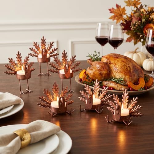 6pcs Metal Turkey Tea Light Candle Holders Fall Thanksgiving Table Decor