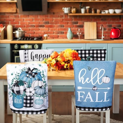 6 Pcs Fall Chair Covers, Blue Pumpkin Dining Chair Slipcovers
