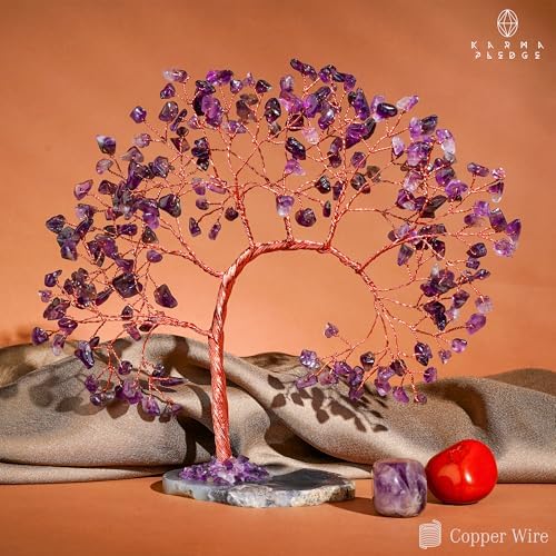 KARMAPLEDGE Amethyst Crystal Tree of Life for Home, Office, Room, Wall Decor to Bring Money & Good Luck, Handmade Reiki