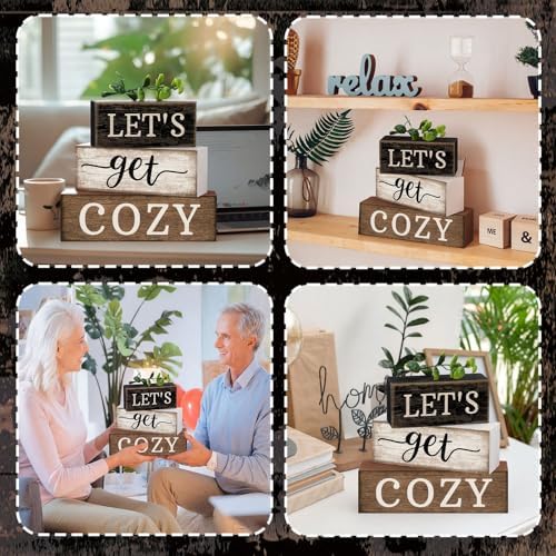 Moucuny 4 Pcs Farmhouse Table Decor Inspirational Wood Signs Let's Get Cozy