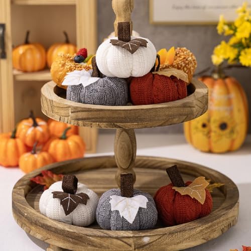6Pcs Knitted Pumpkin Decor Set, Small Fall Hanging Ornaments for Home