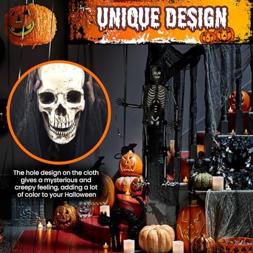 (30 x 420 in. Halloween Creepy Cloth, Spooky Giant Cheese Cloth Tapestry for Halloween Party Supplies Decorations Outdoor Yard Home Wall Decor, Black