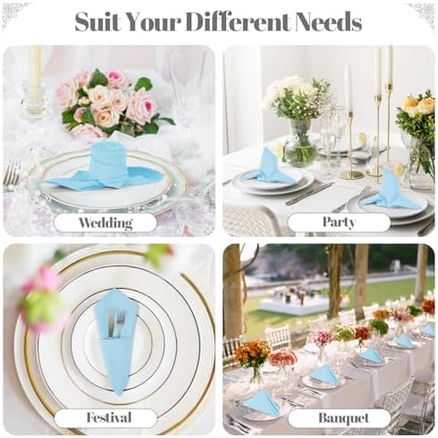 PLOYMONO Baby Blue Cloth Napkins - 8 Pack 17"x17" Polyester Dinner Napkins