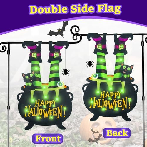 Halloween Lighted Garden Flag, Witch Feet Yard Decor, 28x40 In