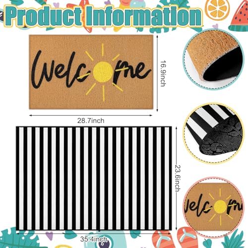 Tinideya 2 Pcs Sunshine Layered Doormat Set for Front Door Decor