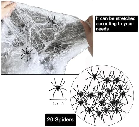 Halloween Spider Web Decoration, Cobwebs Halloween Decorations,Cobwebs Come With 20pcs Mini Spiders (500sqft+20Spiders)