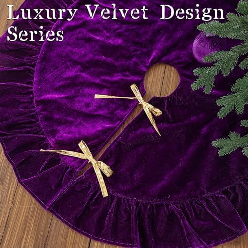 Velvet Christmas Tree Skirt, 36 Inches, Bow Style, Purple