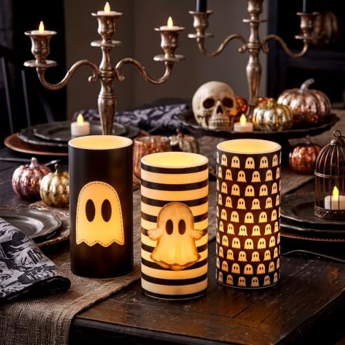 Woanger 3 Pcs Halloween LED Flameless Candles Retro Ghost Flickering