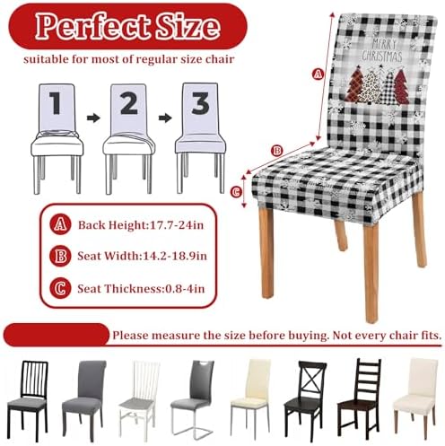 Christmas Chair Covers Set of 4 Buffalo Plaid Christmas Tree Dining Chair Seat Cover Stretch Removable Xmas Chair Slipcover Protector for Xmas Dining Room Kitchen Home Decor
