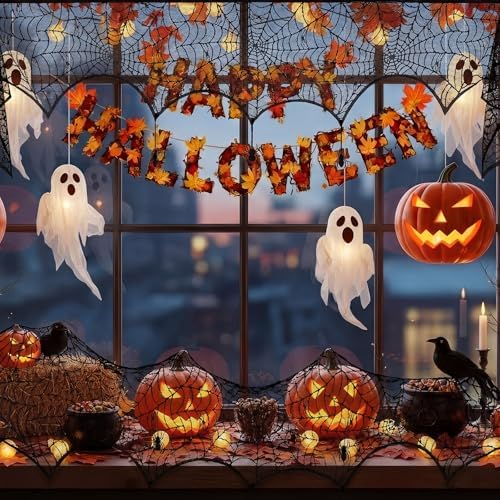 18 x 96 Inch Halloween Mantel Scarf Black Lace Spider Web Decor