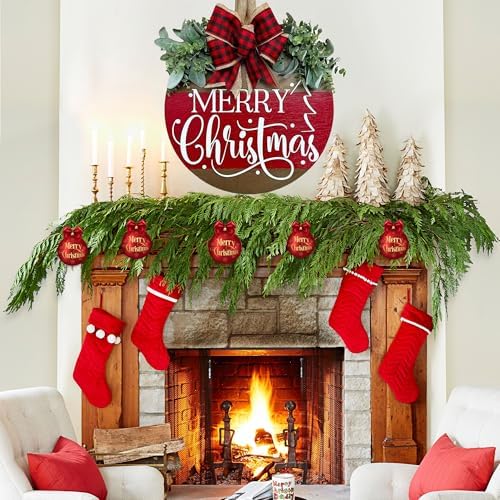 Christmas Wreath, Christmas Wreaths for Front Door, Merry Christmas Front Door Wreath Sign Porch Decorations Hanger