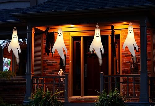 Halloween Ghost Decorations Outdoor: with Timer, 4 Pcs Spooky Hanging Ghost for Tree Porch Garden Yard, Waterproof LED Ghost Halloween Decor