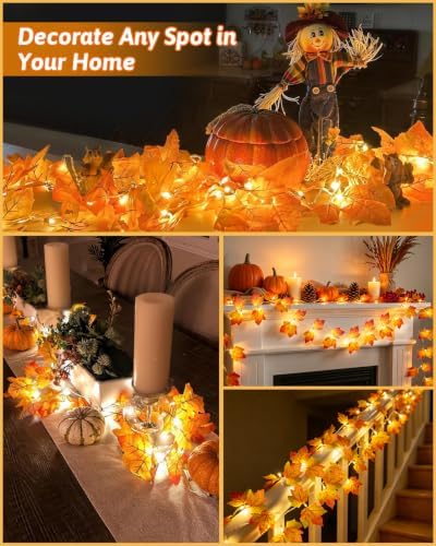 8 Modes & Timer Fall Decor Garland with Lights, 14.7ft/40LED String Lights