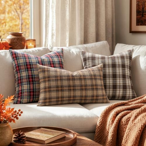 MIULEE Fall Plaid Pillow Covers Scottish Tartan 26x26 Khaki