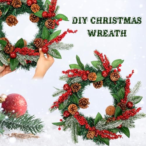 Boao 12 Pcs Christmas Berry Pine Picks, 11 Inch, Glitter Sequins Style