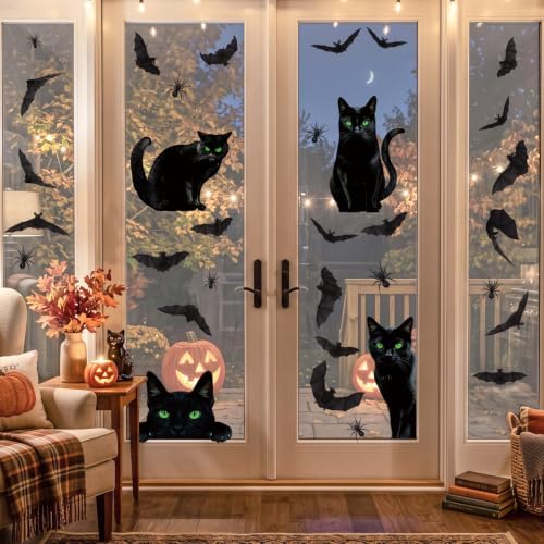 Halloween Decoration Window Clings,Large Black Cat Window Stickers