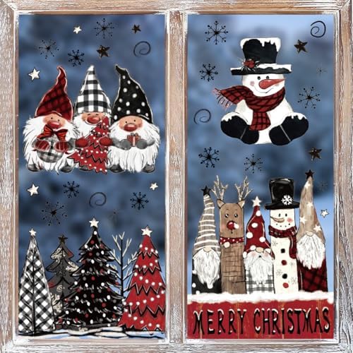 Horaldaily 50 PCS Christmas Window Cling Sticker, Red Xmas Santa Claus Truck Snowman Deer Trees for Home Party Supplies Shop Window Glass Display Decoration