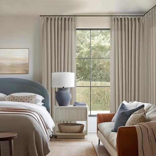 TWODRAPES Burlywood Pinch Pleat Linen Curtains 120 Inches Long 60 Inch Wide