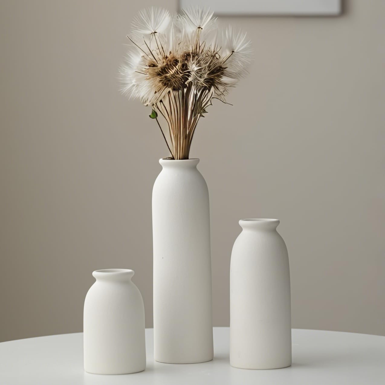 Tall Decorative Ceramic Vase Set / Standard White / 10.6 Inch / Set of 3