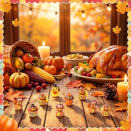 25 Pcs Thanksgiving Mini Resin Ducks, Tiny Turkey Ducks