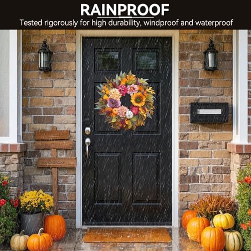 24 Inch Artificial Fall Wreaths for Front Door Outside with Sunflower,Peony