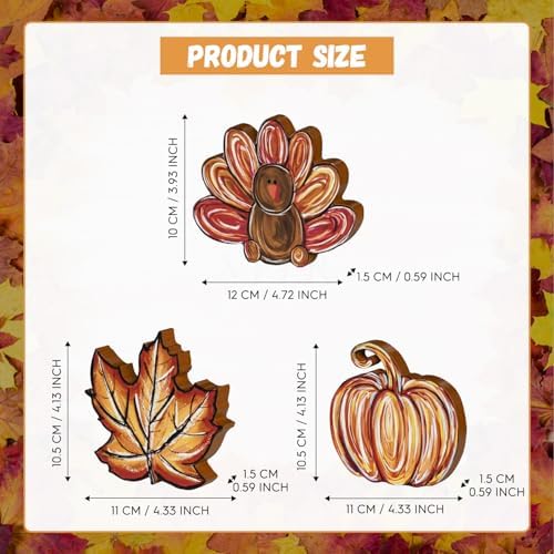 Smile 3 Pcs Wooden Blocks Pumpkin Turkey Maple Signs, Thanksgiving Tiered Tray Decorations, for Home Table Shelf.