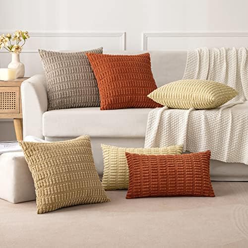 MIULEE Lumbar Corduroy Decorative Throw Pillow Covers 12x20 Khaki Pack of 2