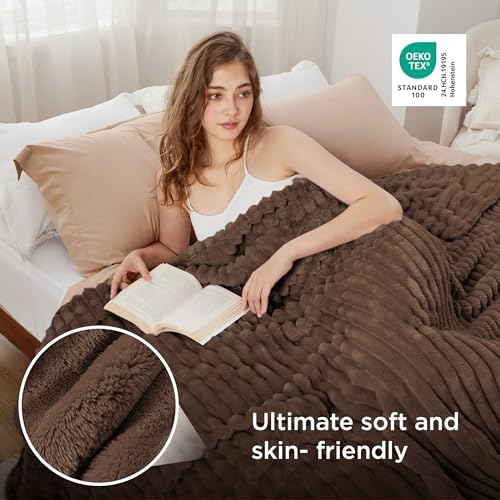 Bedsure Soft Queen Size Blanket for Bed Brown 90"x90"