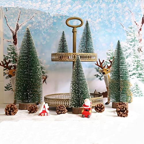 Bottle Brush Christmas Trees Mini Christmas Trees Small Christmas Trees Mini Pine Trees Desktop Miniature Christmas Trees with Snow and Wooden Base Crafting Decorations (Tree Green 4pcs)