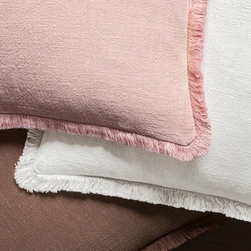 MIULEE Boho Linen Fringe Decorative Euro Throw Pillow Covers White 26x26