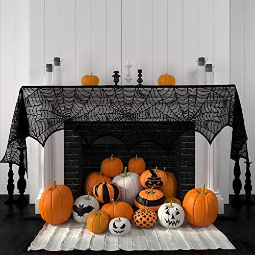 Blulu 2 Pieces Halloween Decoration Spiderweb Fireplace Mantle Scarf Cover