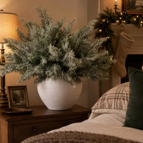 12 Pcs Large Christmas Snow Pine Branches, White Frosted Pine Needles Sprig