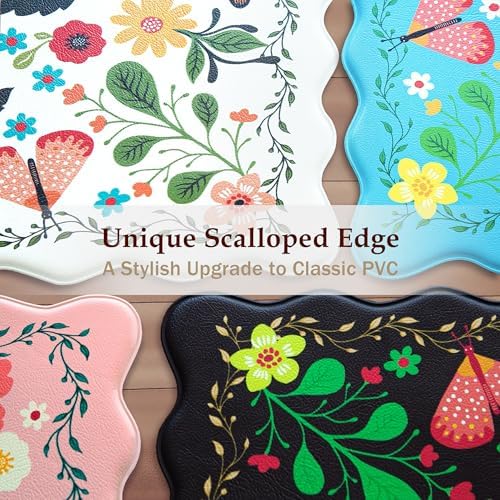 Arenarug Scalloped Kitchen Mats for Floor 2PC Cushioned Anti Fatigue Kitchen Mats Rugs Waterproof Non Slip Farmhouse