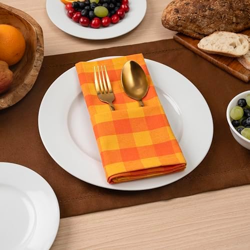 Blue Needles Gingham Buffalo Plaid Cotton Dinner Napkins Set of 12-18"x18"