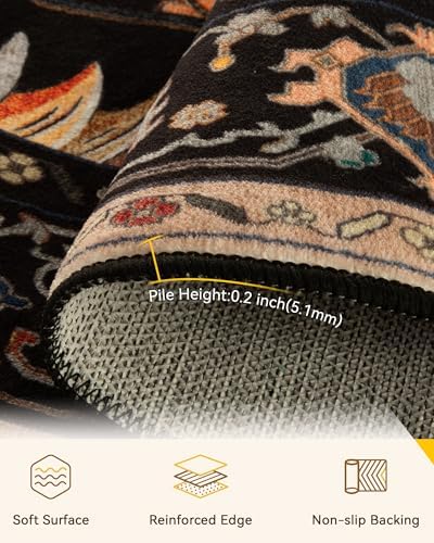 RELEANY Washable Area Rug, Round 7ft, Black/Colorful