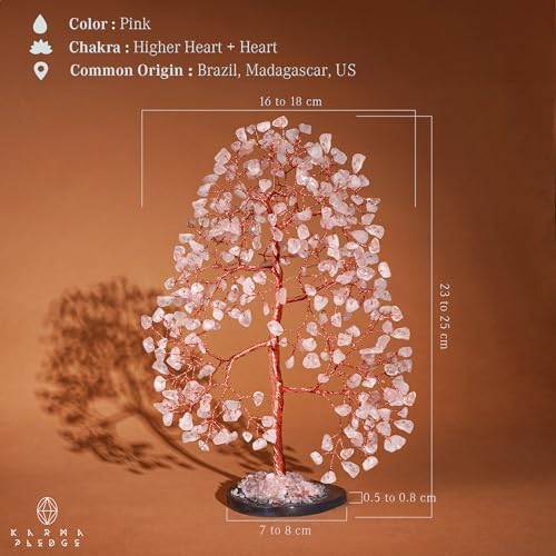 KARMAPLEDGE Rose Quartz Crystal Tree of Life Birthday Gifts for Women, Men, Frineds, Handmade Chakra Healing Tree for