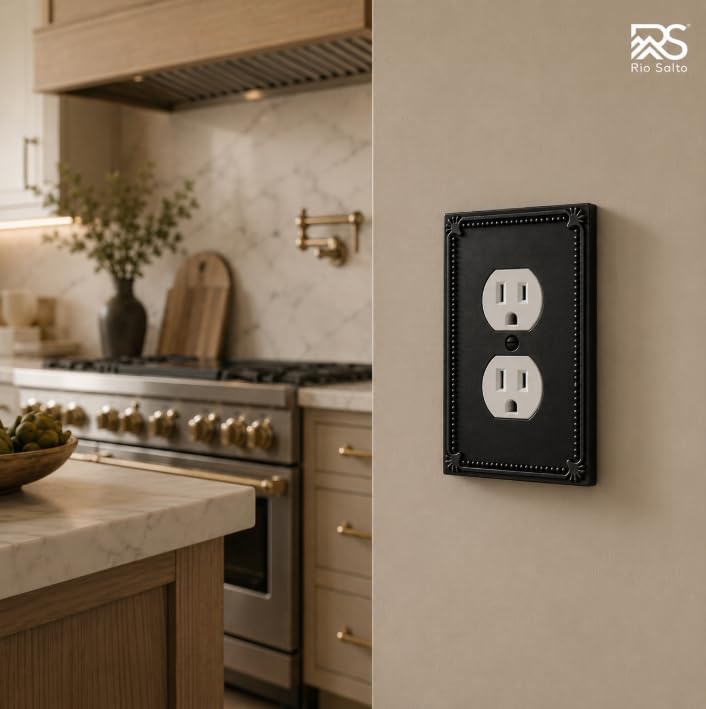 Rio Salto Duplex Outlet Covers Light Switch Cover Plate Outlet Cover Matte Black Metal — Pearl Collection, Midsize