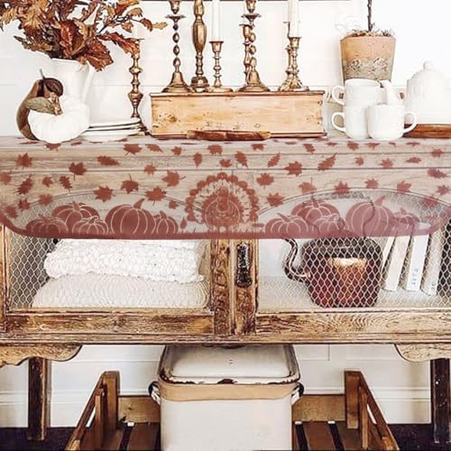 Thanksgiving Mantle Scarf for Fireplace Decorations - Lace Mantel Cover Runner Garland for Fall Home Living Room Decorations – Autumn Turkey Pumpkin Maple Oak Leaves Centerpiece Décor Indoor