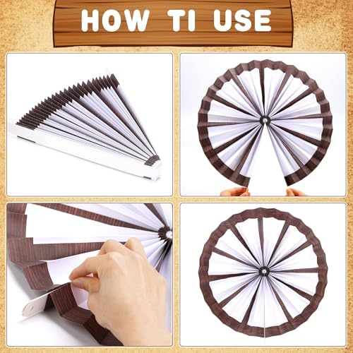 BestoFun 12PCS Western Cowboy Party Decorations Set - Paper Fans, Wagon Wheels & Straw Hay Bales Hanging Ceiling Wall Decor for Ranch Birthday Baby Shower Theme