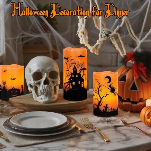 Wondise Halloween Rechargable Flickering Flameless Candles with 6H Timer