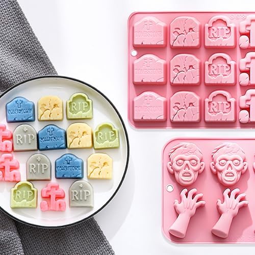 Halloween Silicone Molds Set, Tombstone, Ghost & Zombie Shapes